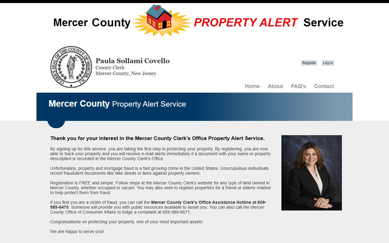 Mercer County Clerk Property Alert registration service