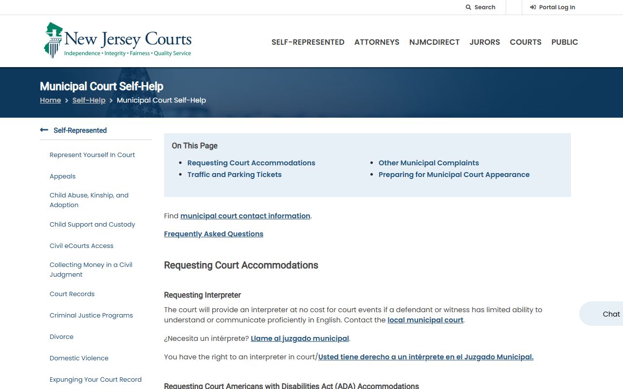 Mercer County traffic court records municipal court self-help page on NJ Courts