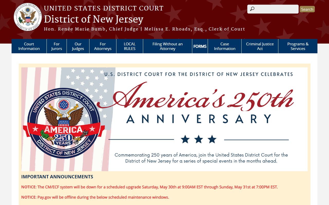 Mercer County federal criminal records at the U.S. District Court for the District of New Jersey