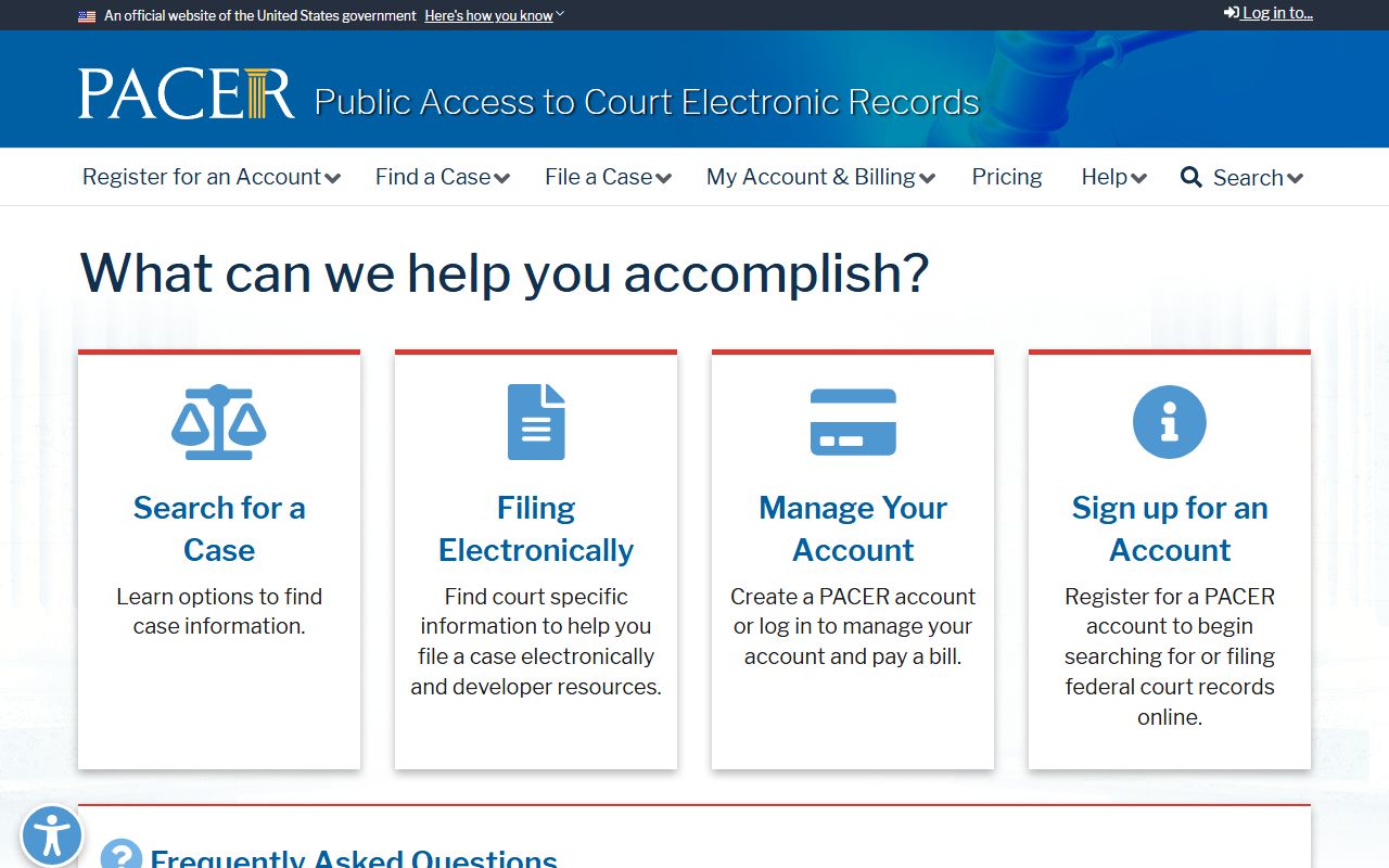 Mercer County federal court records PACER registration and access page