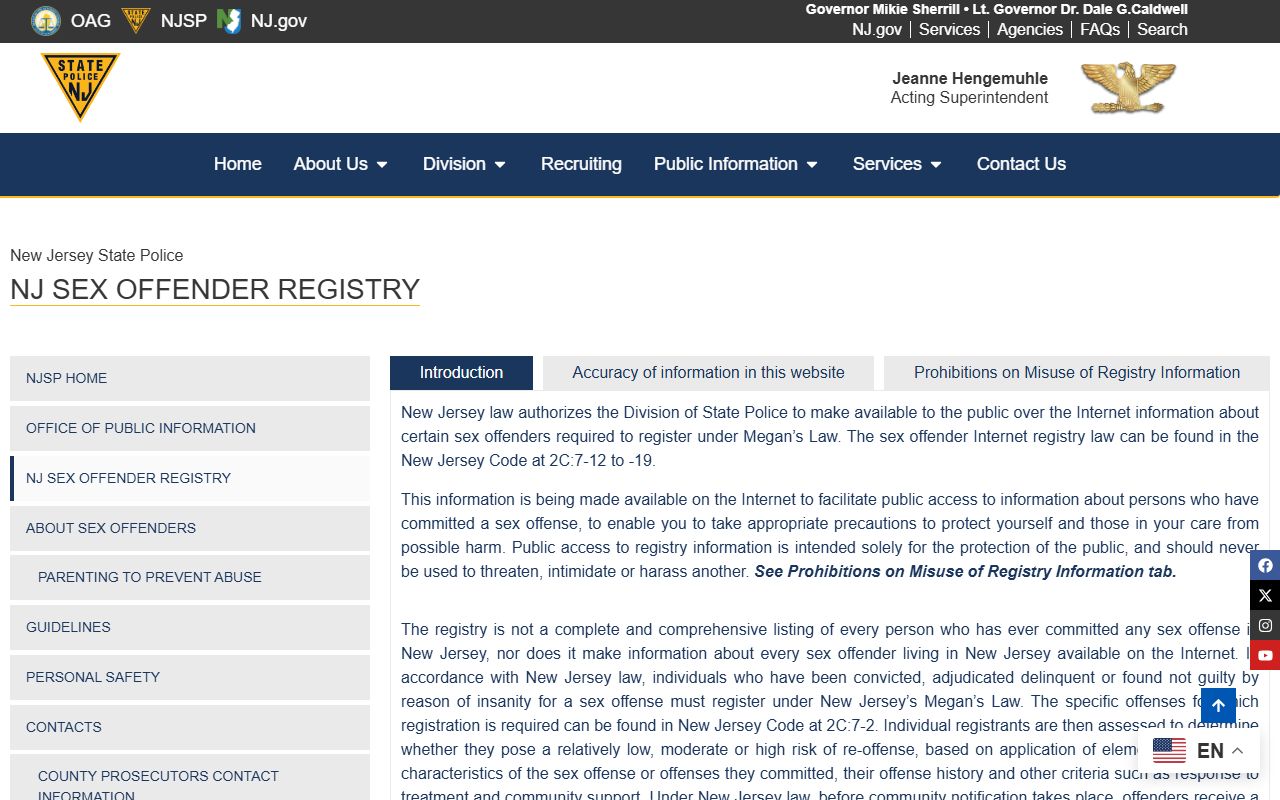 Mercer County inmate records New Jersey Sex Offender Internet Registry search