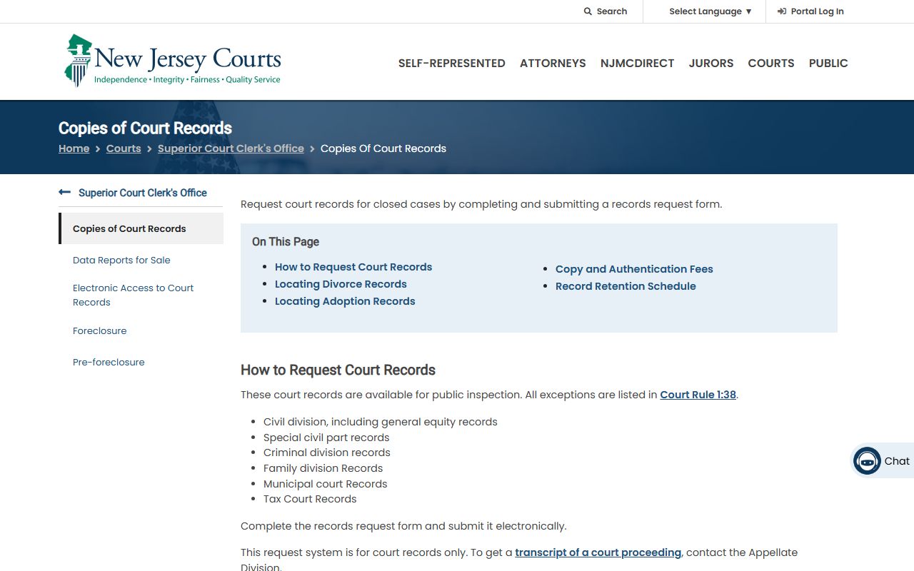 Mercer County court records copy request instructions and fee schedule on NJ Courts