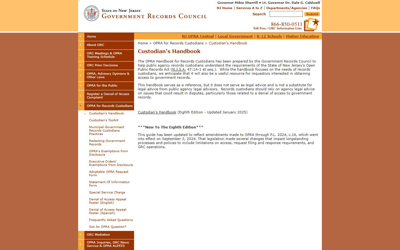 Mercer County public records Government Records Council custodian handbook
