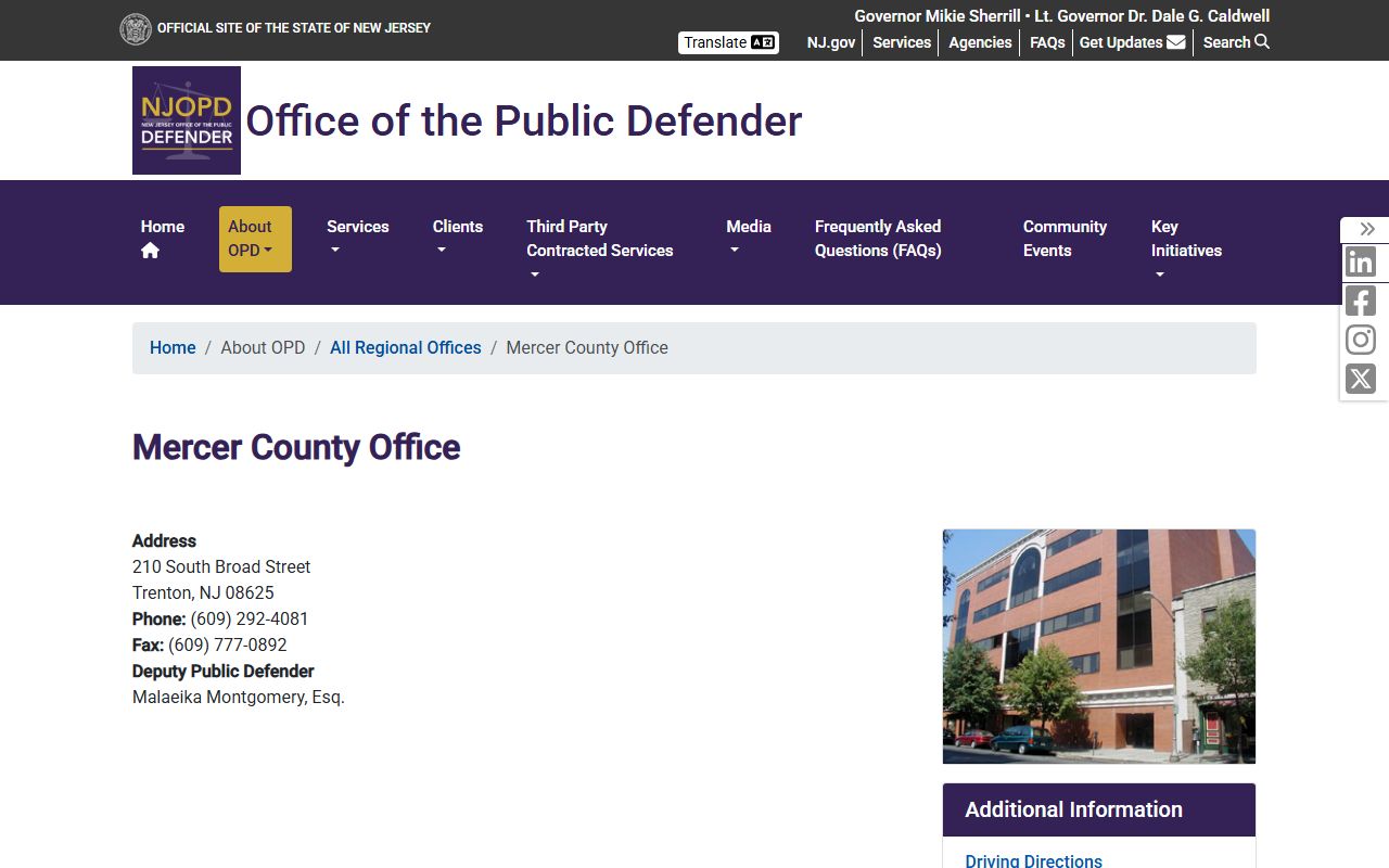 Mercer County public records NJOPD Mercer regional office page