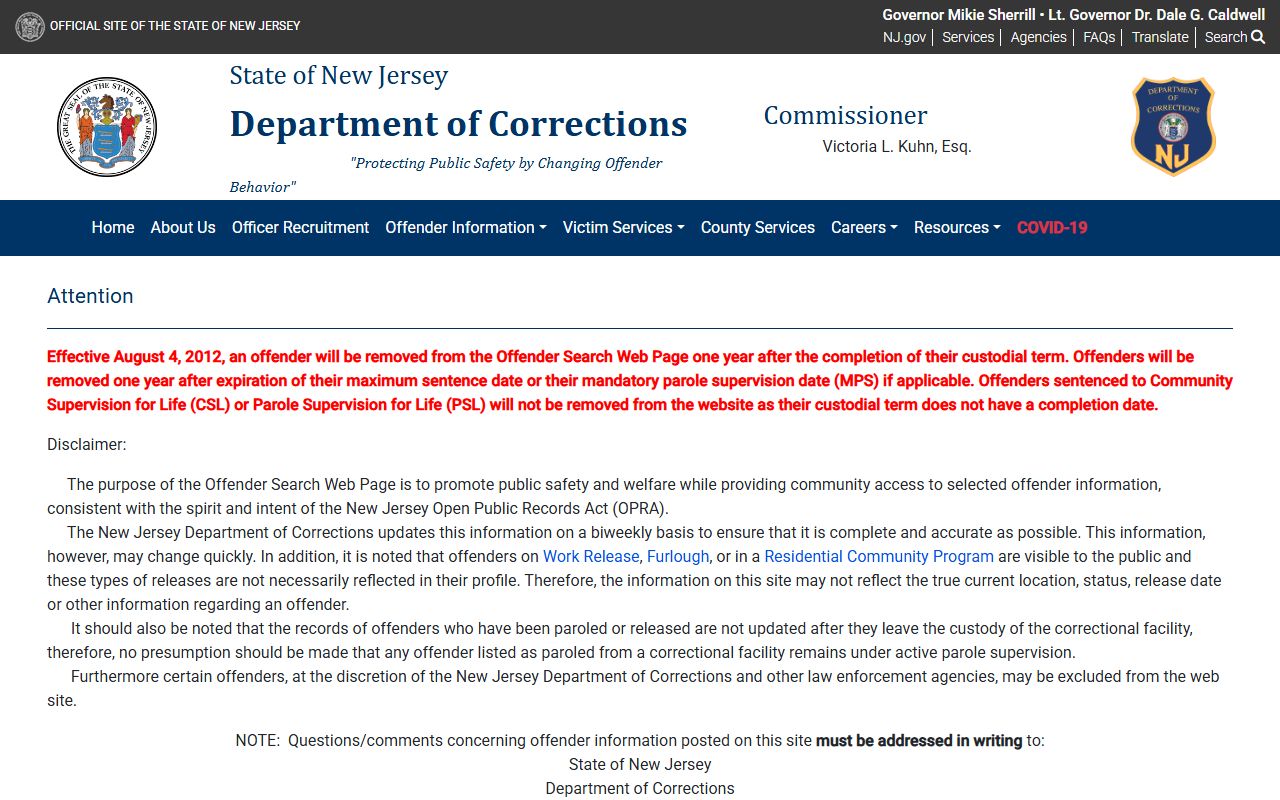 Mercer County inmate records NJDOC offender search engine