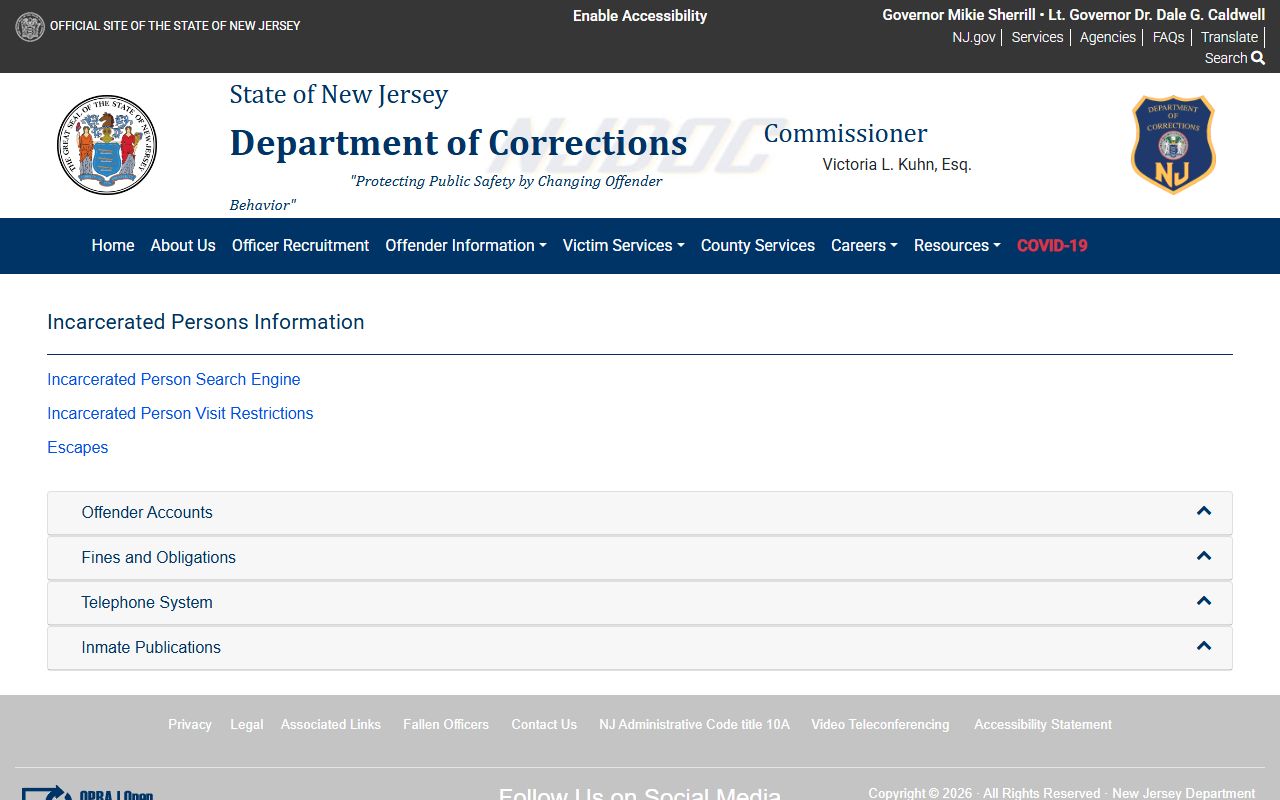 Mercer County inmate records NJDOC offender information landing page