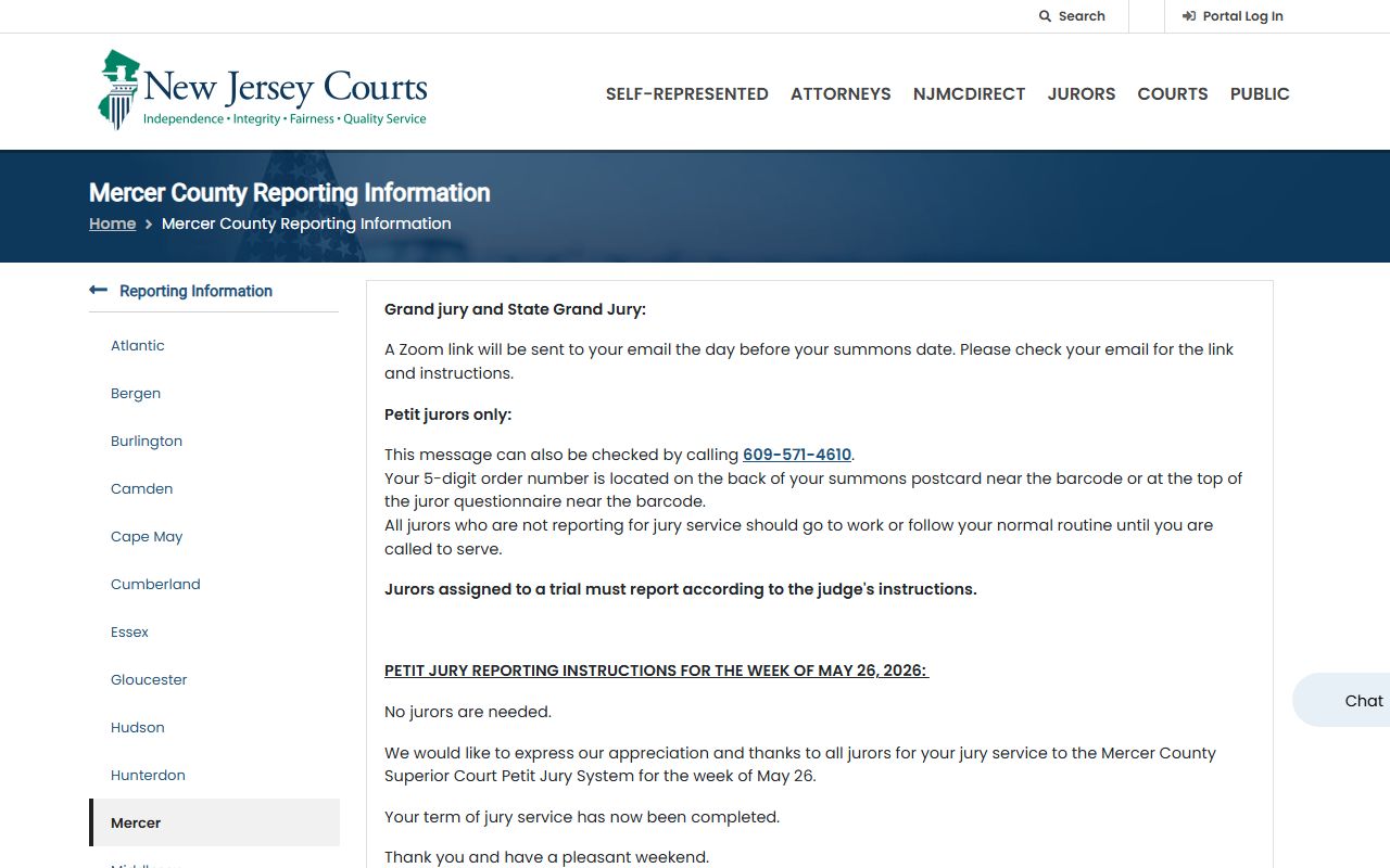 Mercer County Superior Court jury reporting and parking page